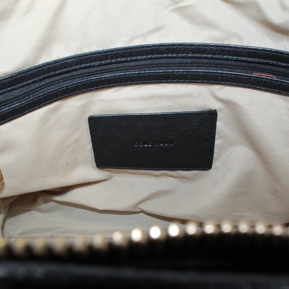 Cole Haan Black Genuine Leather Woven Design Tote Shoulder Bag - Picture 8 of 10